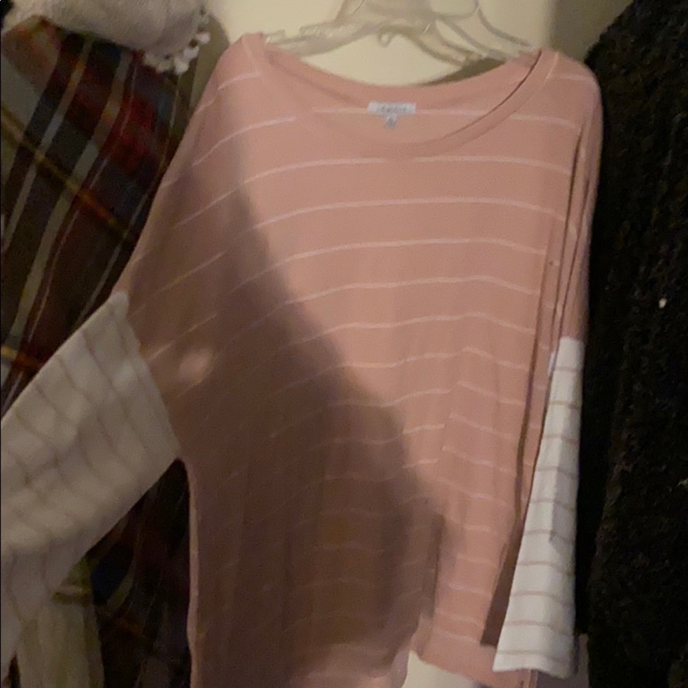 pink and white long sleeve